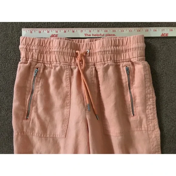 Athleta Cabo Linen Jogger‎ Pants size 4 Orange Peach zip pockets drawstring - Picture 10 of 12